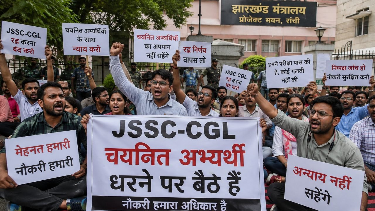 JSSC-CGL चयनित अभ्यर्थी धरने पर बैठे, रांची में प्रदर्शन तेज